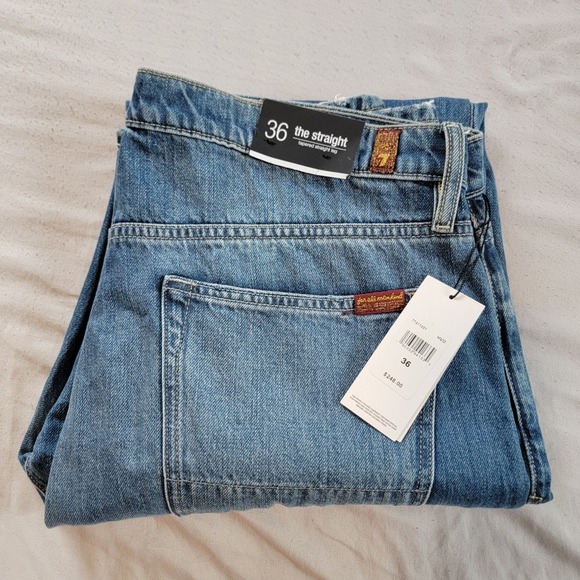 7 For All Mankind Straight Leg Distressed Ripped Knee Jeans Mens 36x34 Pants - Picture 1 of 8